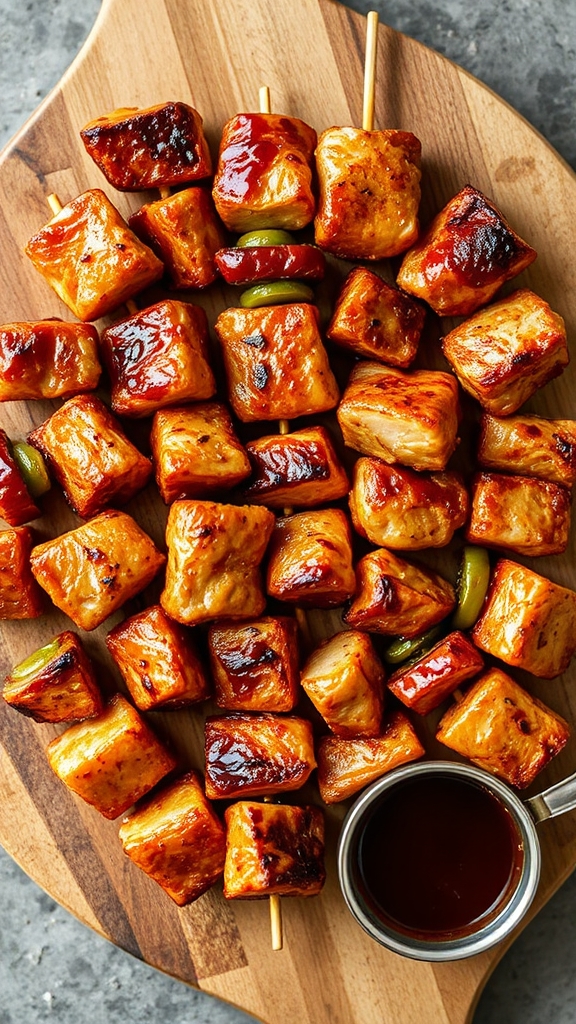 air fried bourbon chicken skewers