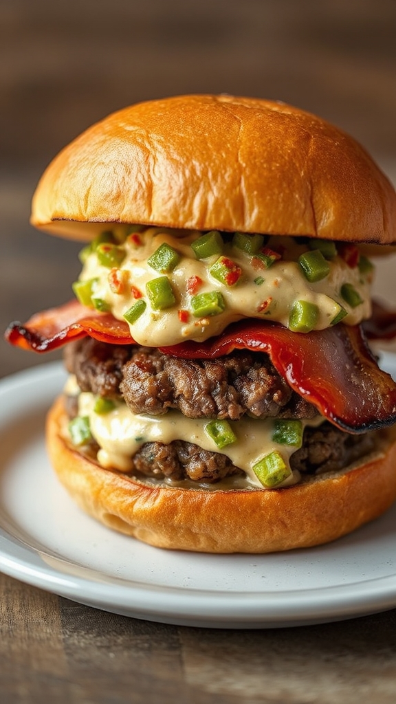 bacon wrapped pimento cheese burgers