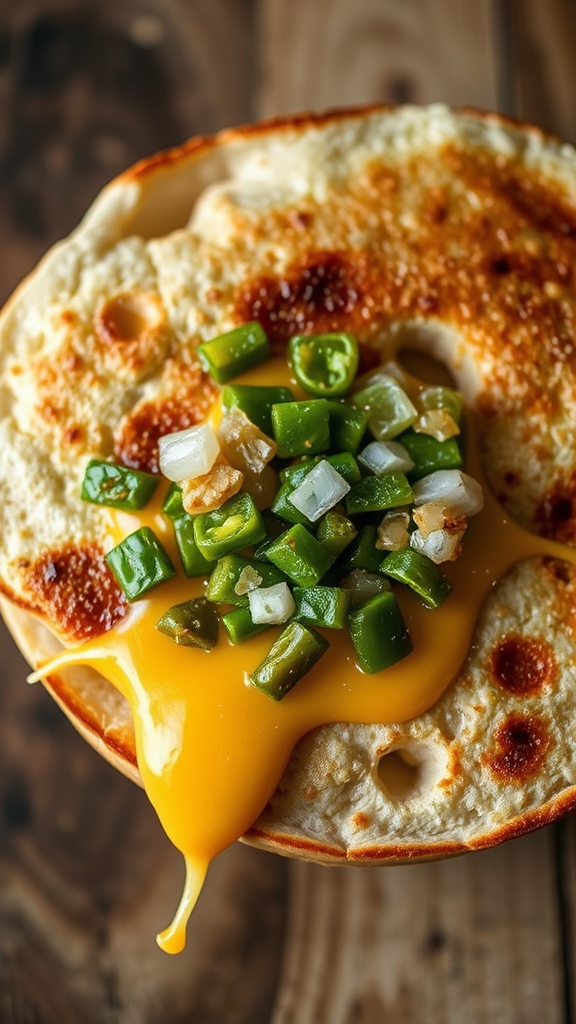 bagel quesadilla with chiles