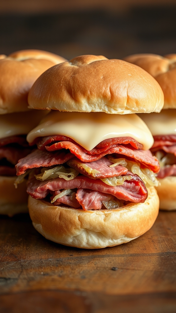 bake cheesy reuben sliders