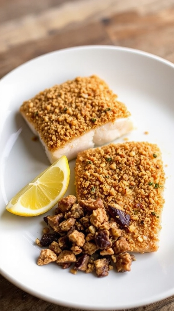 bison enhanced hazelnut crusted halibut
