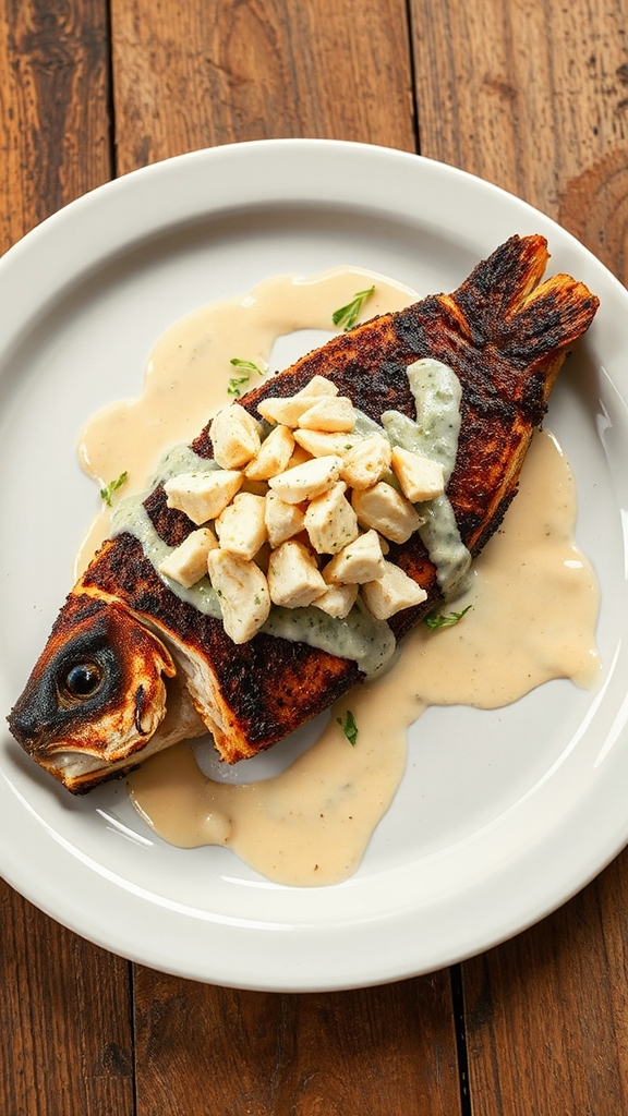 blackened redfish with crabmeat