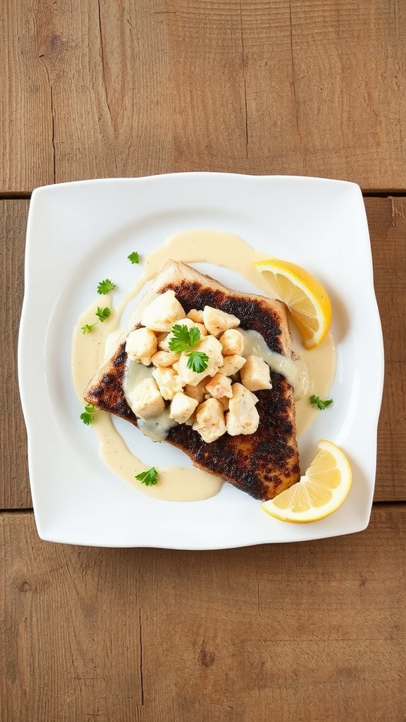 blackened redfish with crabmeat