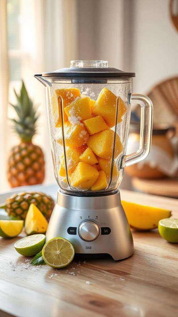 blended pineapple sorbet freezing