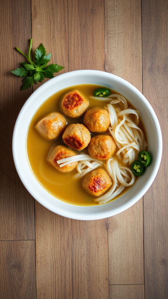 breakfast pho with meatballs