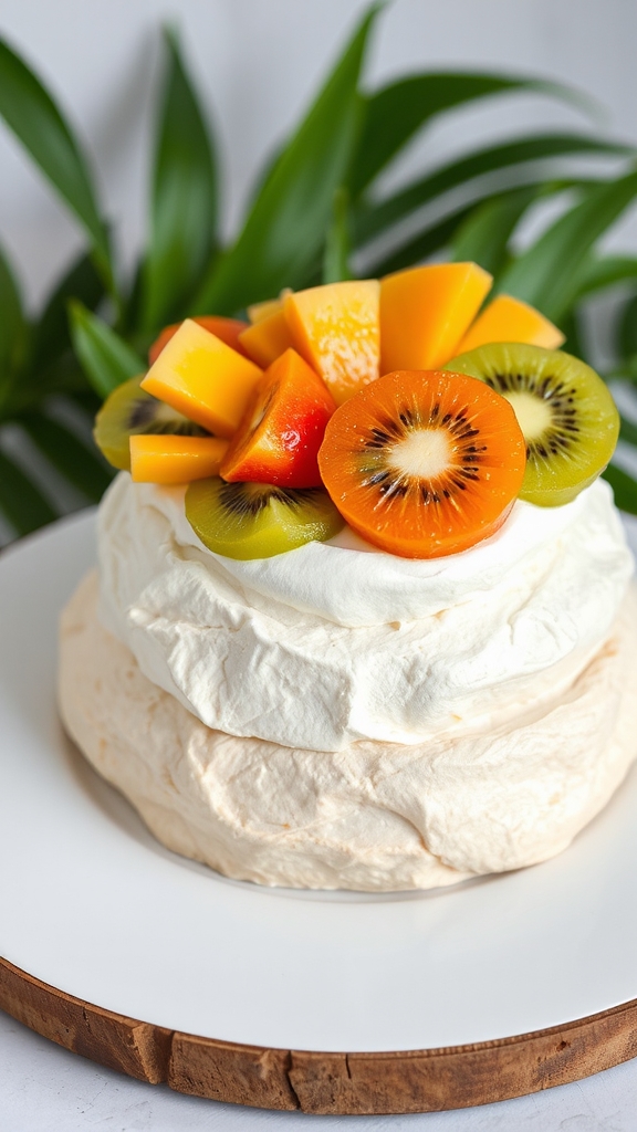 brown sugar tropical fruits pavlova