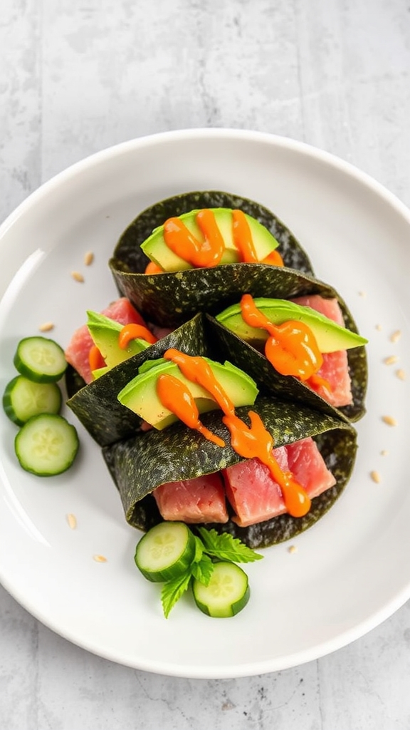 california tuna avocado tacos