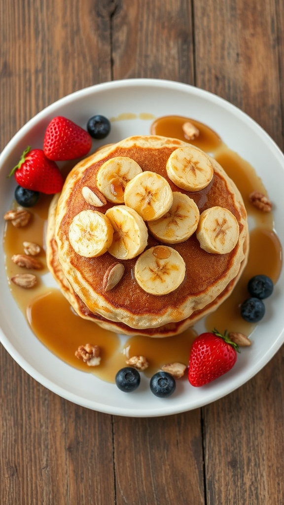 caramelized banana split pancakes