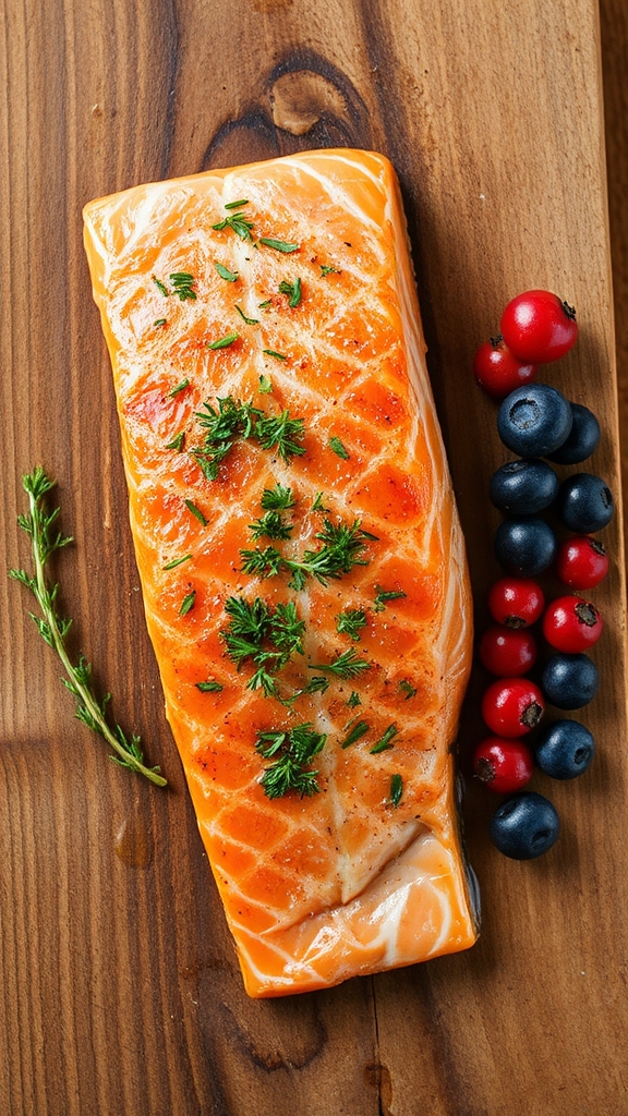 cedar planked herb berry salmon