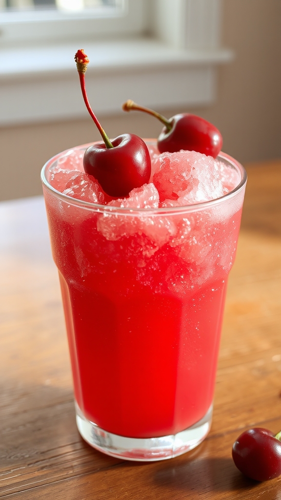 cherry garnish enhances slushie