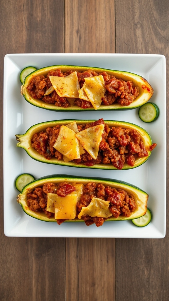 chili stuffed zucchini delight
