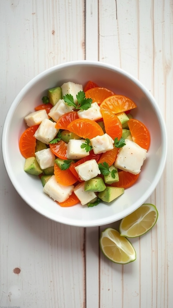 citrus infused avocado halibut ceviche