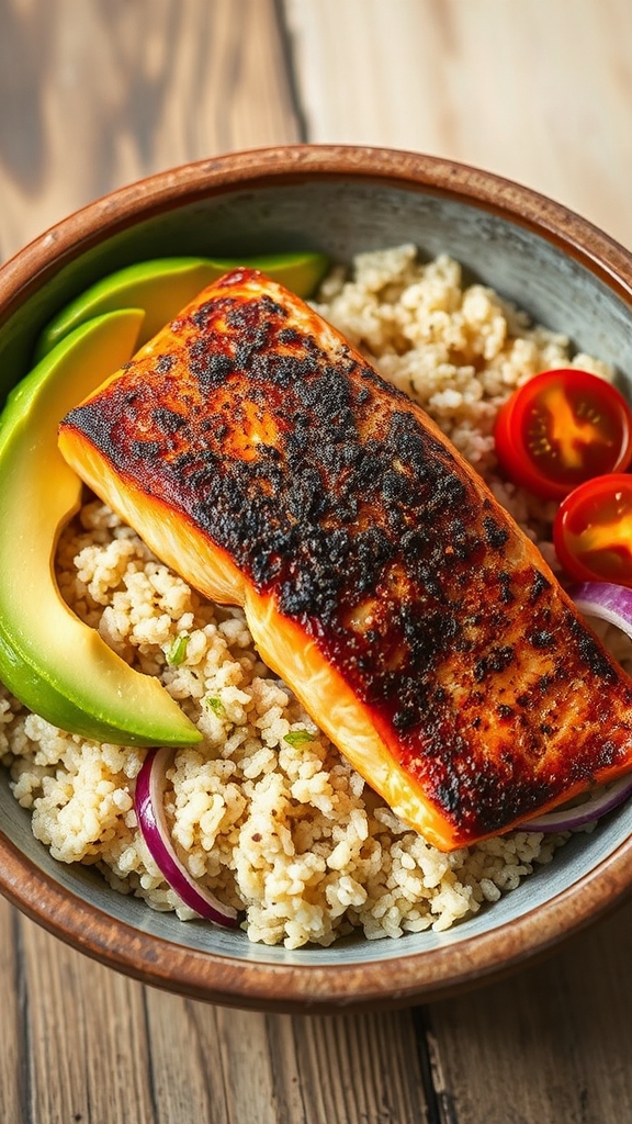 coffee rubbed salmon bowl