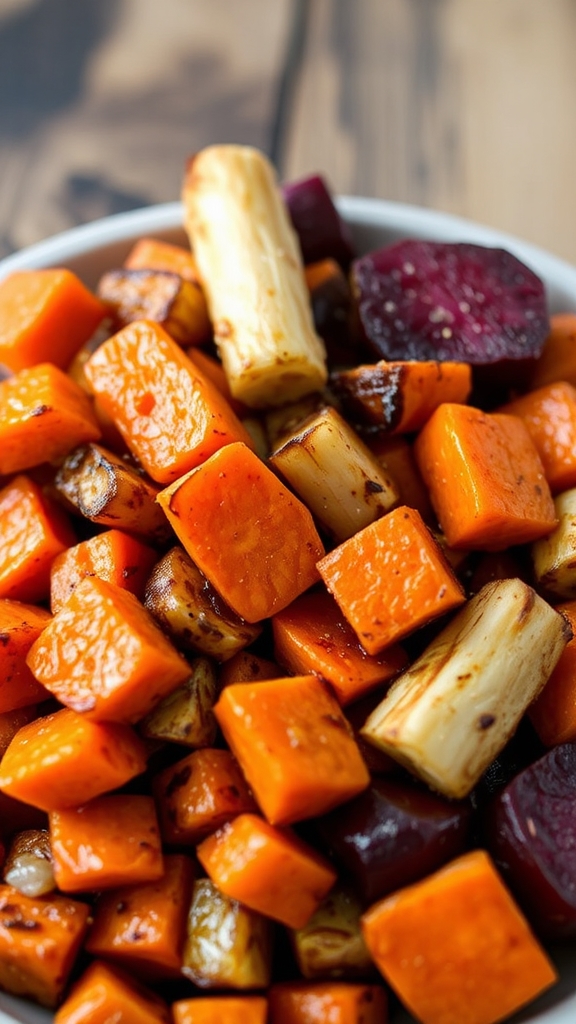 cozy maple roasted root veggies