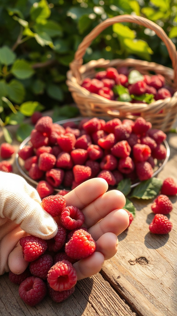 dawn harvested ripest raspberries stored