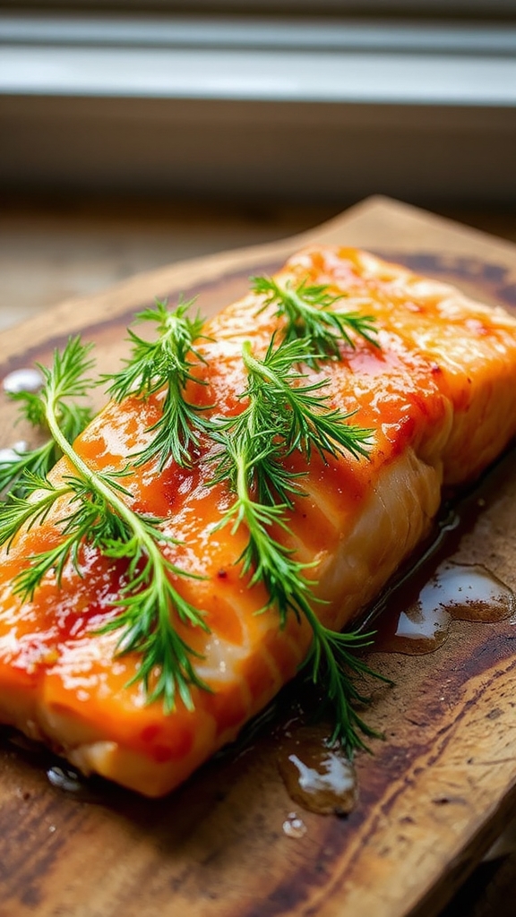 dill enhances maple glazed salmon