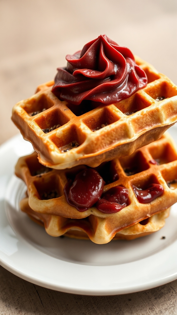 fluffy black sesame waffles