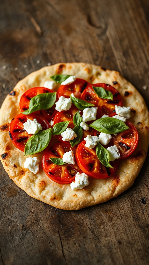 grilled tomato feta pizzettes