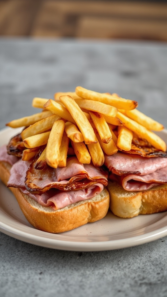 layer ham fries sauce