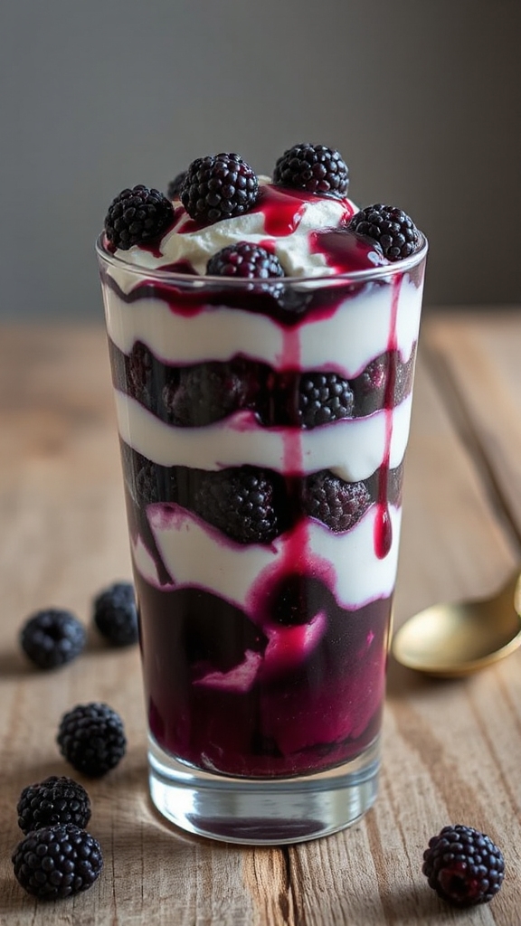 layered blackberries whipped cream