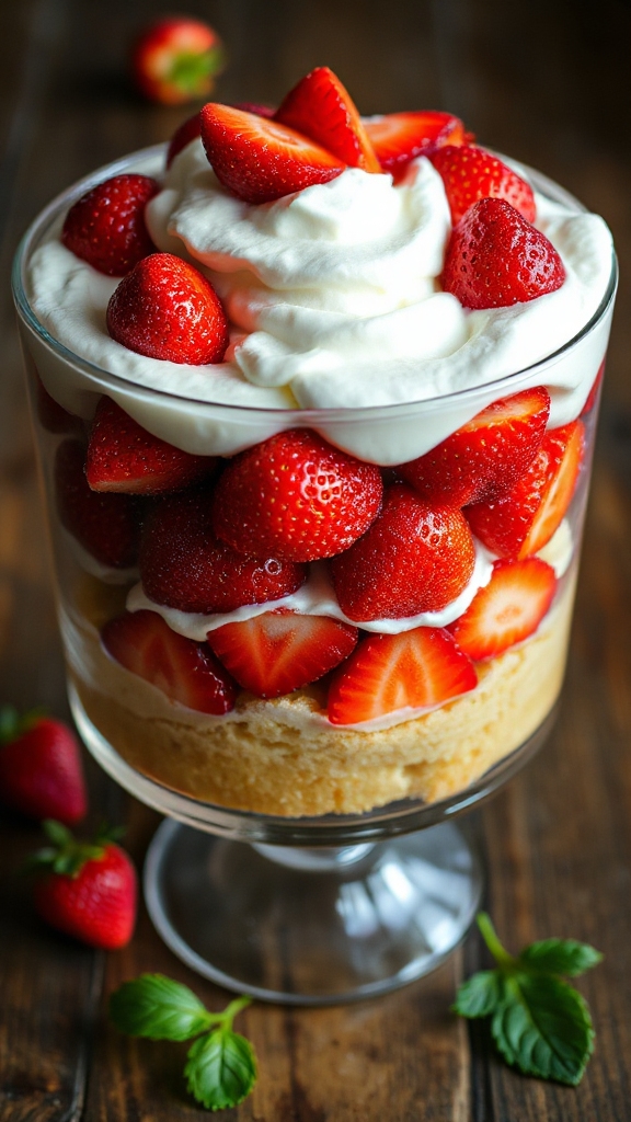 layered strawberries and cream