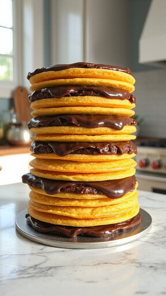 meticulous layered fudge stacking