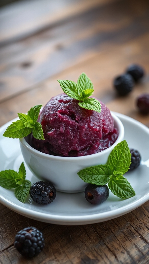 mint enhances blackberry sorbet