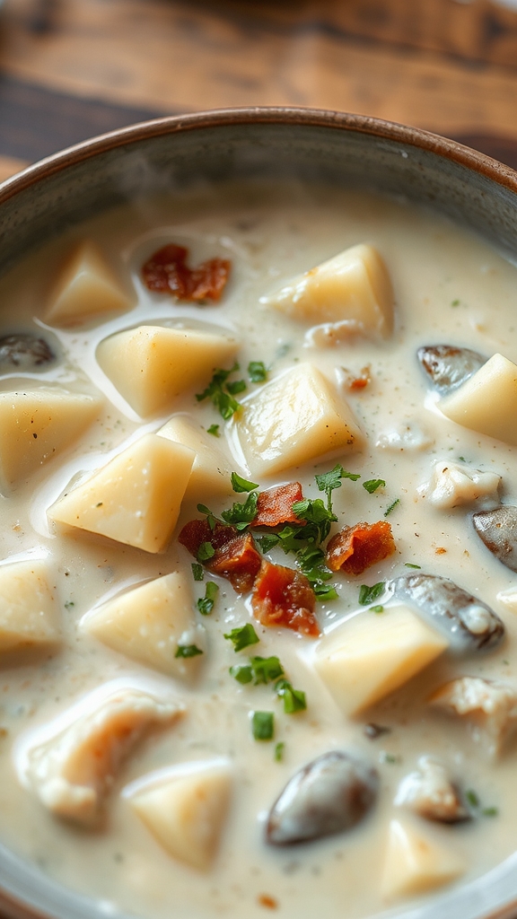 preparing creamy clam chowder