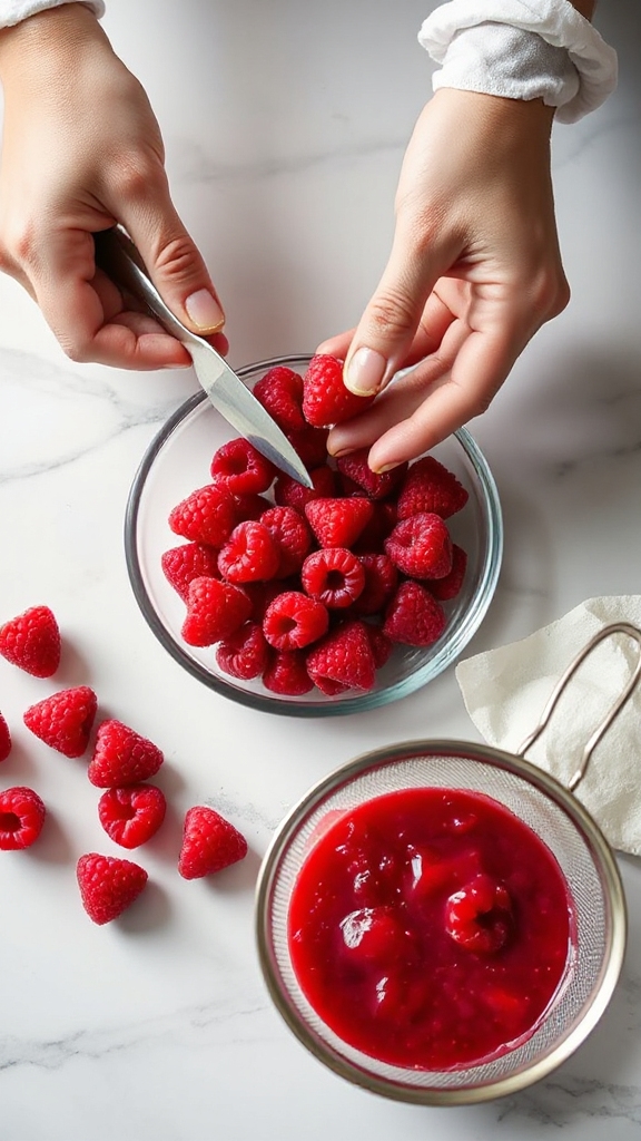 raspberry hulling and pureeing