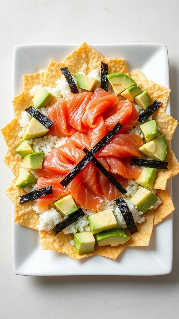raw salmon sushi nachos