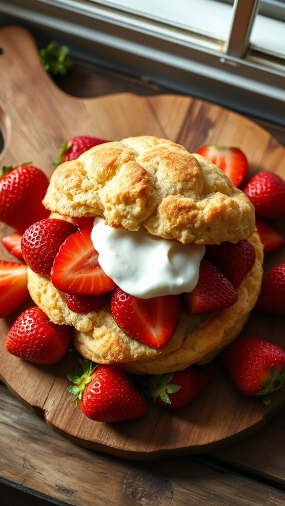 ripe strawberries flaky biscuits