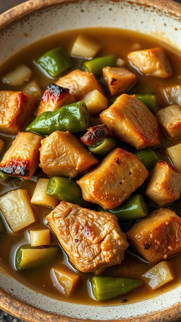 sear pork with chiles