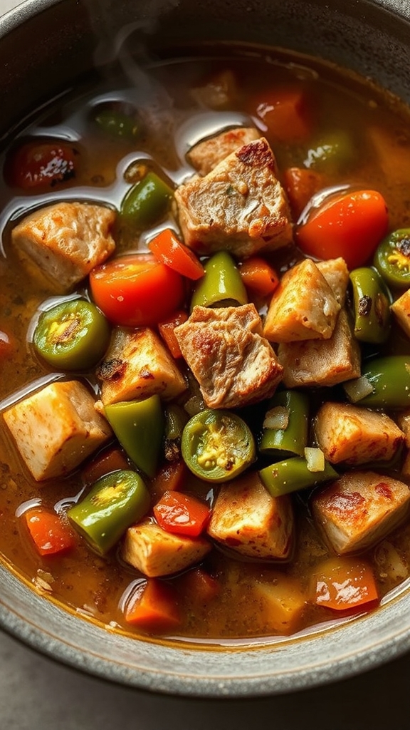 sear pork with chiles