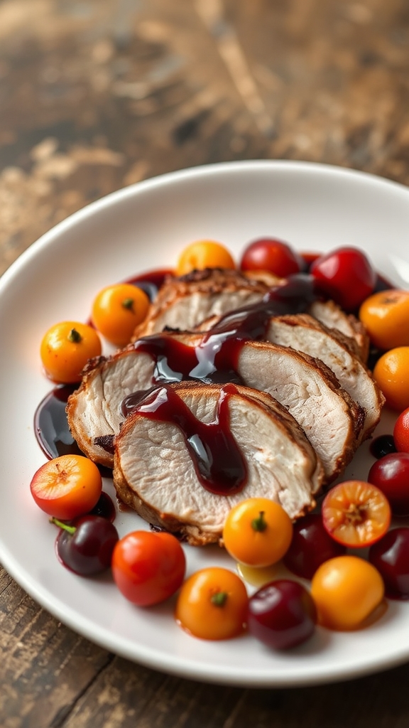 sliced duck with cherries