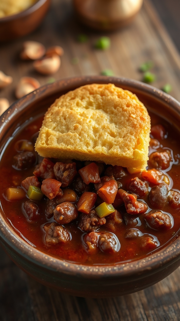 spicy chili with cornbread