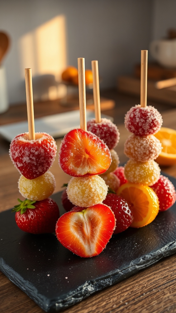 sugar coated fresh fruit skewers