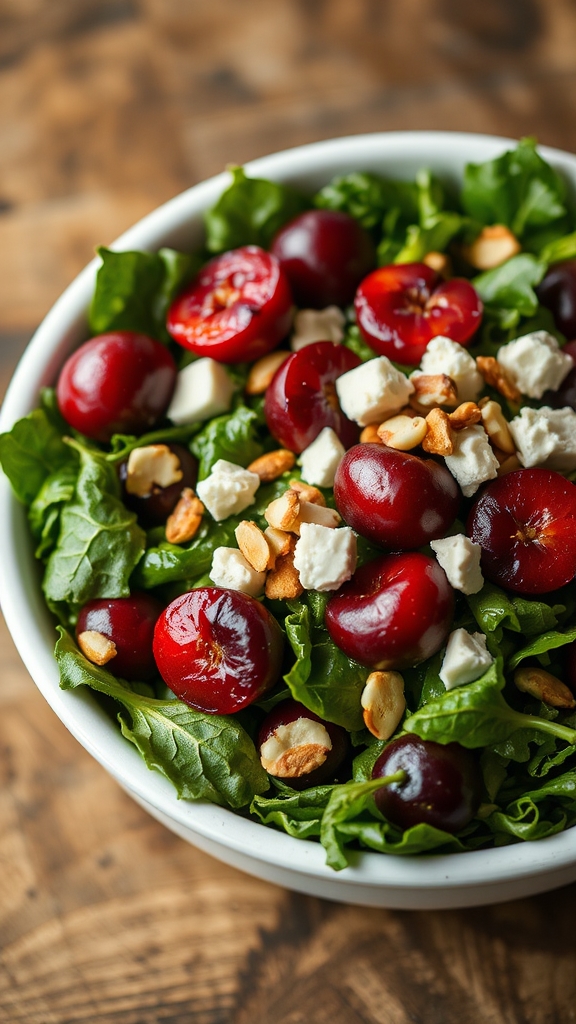 toss fresh greens cherries