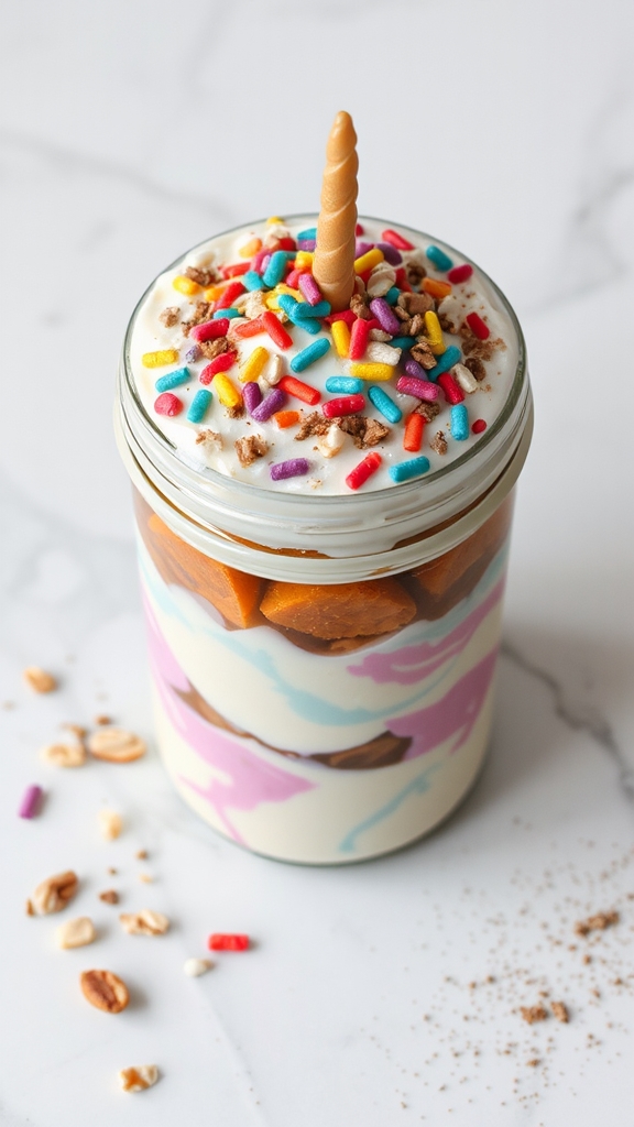 unicorn parfait with sprinkles