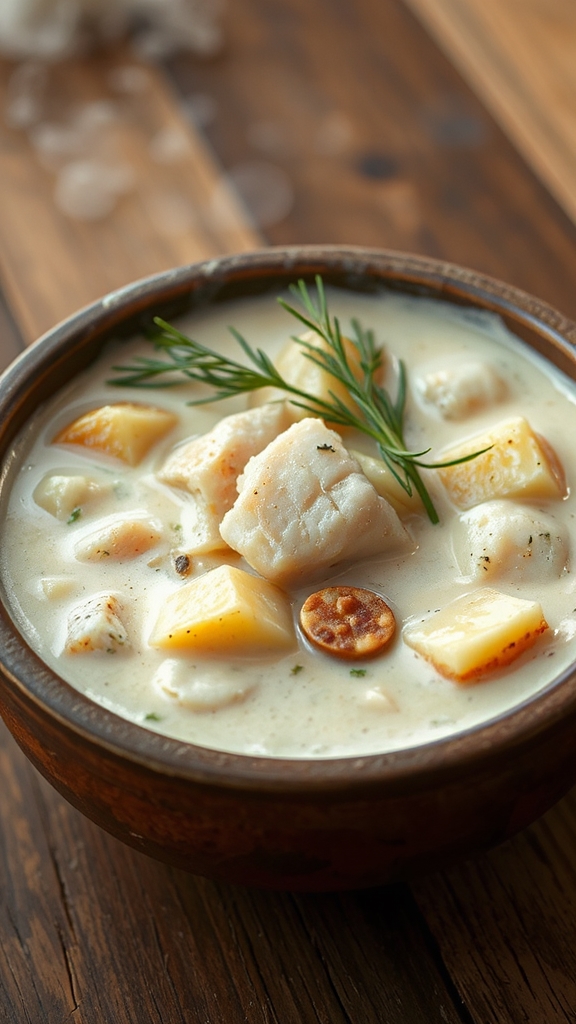 warm dill garnished walleye chowder