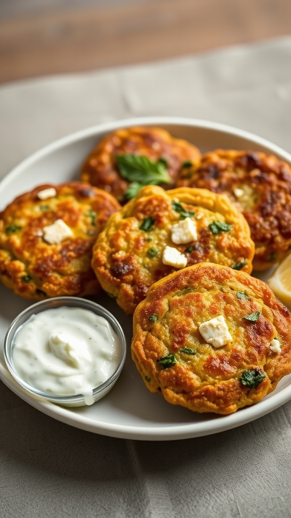 zucchini fritters and tzatziki